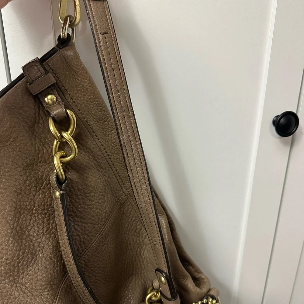 Coach Brooke Taupe Leather Shoulder Bag with Gold Accents - Picture 3 of 11